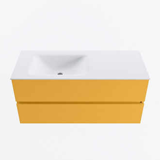 Mondiaz VICA 110cm badmeubel onderkast Ocher 2 lades. Wastafel CLOUD links 1 kraangat, kleur Talc.