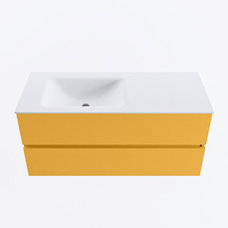 Mondiaz VICA 110cm badmeubel onderkast Ocher 2 lades. Wastafel CLOUD links zonder kraangat, kleur Talc.