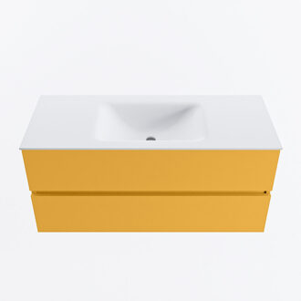 Mondiaz VICA 110cm badmeubel onderkast Ocher 2 lades. Wastafel CLOUD midden 1 kraangat, kleur Talc.