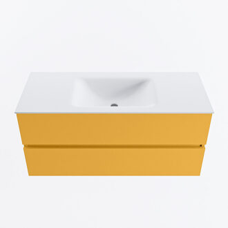 Mondiaz VICA 110cm badmeubel onderkast Ocher 2 lades. Wastafel CLOUD midden zonder kraangat, kleur Talc.