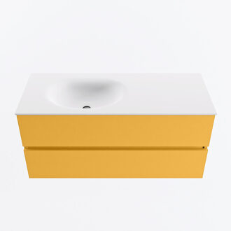 Mondiaz VICA 110cm badmeubel onderkast Ocher 2 lades. Wastafel MOON links zonder kraangat, kleur Talc.