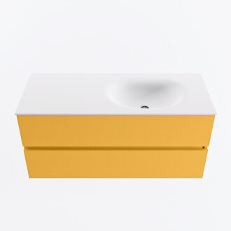 Mondiaz VICA 110cm badmeubel onderkast Ocher 2 lades. Wastafel MOON rechts 1 kraangat, kleur Talc.