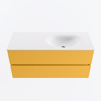 Mondiaz VICA 110cm badmeubel onderkast Ocher 2 lades. Wastafel MOON rechts zonder kraangat, kleur Talc.