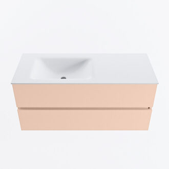 Mondiaz VICA 110cm badmeubel onderkast Rosee 2 lades. Wastafel CLOUD links zonder kraangat, kleur Talc.