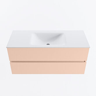 Mondiaz VICA 110cm badmeubel onderkast Rosee 2 lades. Wastafel CLOUD midden 1 kraangat, kleur Talc.
