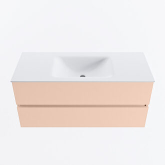Mondiaz VICA 110cm badmeubel onderkast Rosee 2 lades. Wastafel CLOUD midden zonder kraangat, kleur Talc.