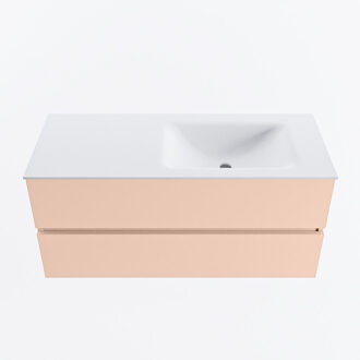 Mondiaz VICA 110cm badmeubel onderkast Rosee 2 lades. Wastafel CLOUD rechts zonder kraangat, kleur Talc.