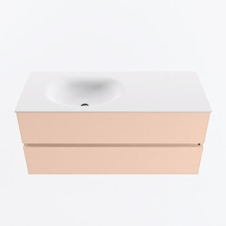 Mondiaz VICA 110cm badmeubel onderkast Rosee 2 lades. Wastafel MOON links 1 kraangat, kleur Talc.