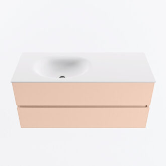 Mondiaz VICA 110cm badmeubel onderkast Rosee 2 lades. Wastafel MOON links zonder kraangat, kleur Talc.