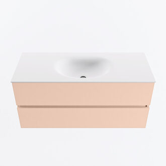 Mondiaz VICA 110cm badmeubel onderkast Rosee 2 lades. Wastafel MOON midden zonder kraangat, kleur Talc.