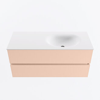 Mondiaz VICA 110cm badmeubel onderkast Rosee 2 lades. Wastafel MOON rechts zonder kraangat, kleur Talc.