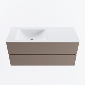 Mondiaz VICA 110cm badmeubel onderkast Smoke 2 lades. Wastafel CLOUD links zonder kraangat, kleur Talc.