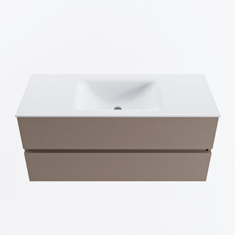 Mondiaz VICA 110cm badmeubel onderkast Smoke 2 lades. Wastafel CLOUD midden zonder kraangat, kleur Talc.