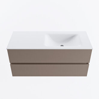 Mondiaz VICA 110cm badmeubel onderkast Smoke 2 lades. Wastafel CLOUD rechts zonder kraangat, kleur Talc.