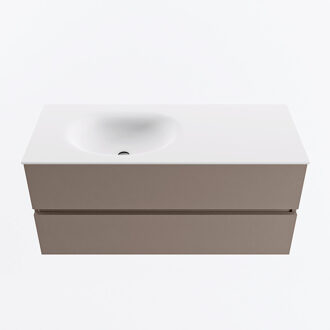 Mondiaz VICA 110cm badmeubel onderkast Smoke 2 lades. Wastafel MOON links zonder kraangat, kleur Talc.