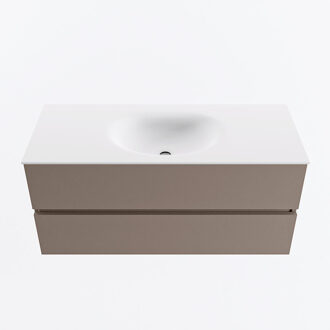 Mondiaz VICA 110cm badmeubel onderkast Smoke 2 lades. Wastafel MOON midden 1 kraangat, kleur Talc.