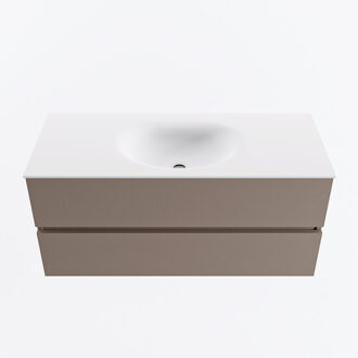 Mondiaz VICA 110cm badmeubel onderkast Smoke 2 lades. Wastafel MOON midden zonder kraangat, kleur Talc.