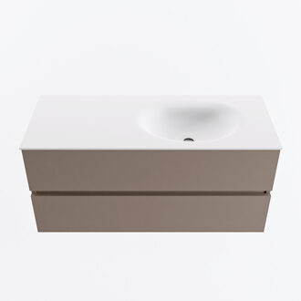 Mondiaz VICA 110cm badmeubel onderkast Smoke 2 lades. Wastafel MOON rechts zonder kraangat, kleur Talc.