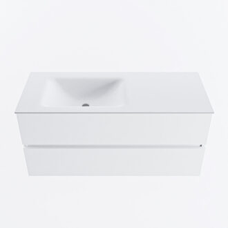 Mondiaz VICA 110cm badmeubel onderkast Talc 2 lades. Wastafel CLOUD links zonder kraangat, kleur Talc.
