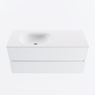 Mondiaz VICA 110cm badmeubel onderkast Talc 2 lades. Wastafel MOON links 1 kraangat, kleur Talc.