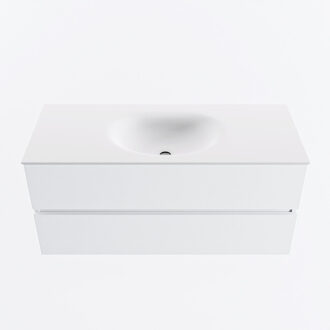 Mondiaz VICA 110cm badmeubel onderkast Talc 2 lades. Wastafel MOON midden 1 kraangat, kleur Talc.