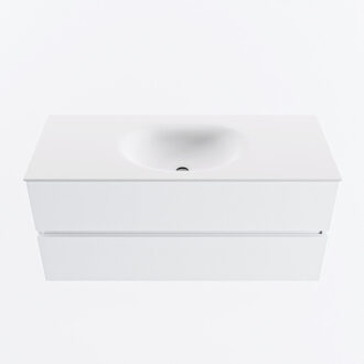 Mondiaz VICA 110cm badmeubel onderkast Talc 2 lades. Wastafel MOON midden zonder kraangat, kleur Talc.