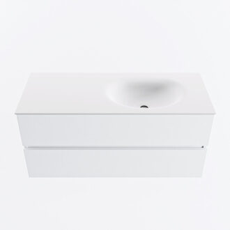 Mondiaz VICA 110cm badmeubel onderkast Talc 2 lades. Wastafel MOON rechts zonder kraangat, kleur Talc.