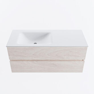 Mondiaz VICA 110cm badmeubel onderkast Underlayment 2 lades. Wastafel CLOUD links zonder kraangat, kleur Talc.