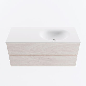Mondiaz VICA 110cm badmeubel onderkast Underlayment 2 lades. Wastafel MOON rechts zonder kraangat, kleur Talc.