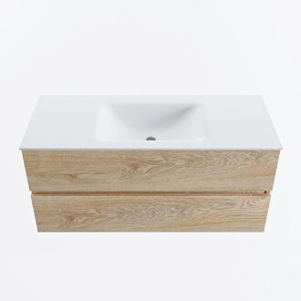 Mondiaz VICA 110cm badmeubel onderkast Washed Oak 2 lades. Wastafel CLOUD midden 1 kraangat, kleur Talc.