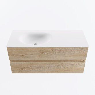 Mondiaz VICA 110cm badmeubel onderkast Washed Oak 2 lades. Wastafel MOON links zonder kraangat, kleur Talc.