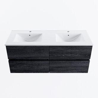 Mondiaz VICA 120cm badmeubel onderkast Antracite 4 lades. Wastafel DENIA dubbel 2 kraangaten, kleur Glanzend Wit.