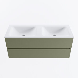 Mondiaz VICA 120cm badmeubel onderkast Army 2 lades. Wastafel CLOUD dubbel 2 kraangaten, kleur Talc.