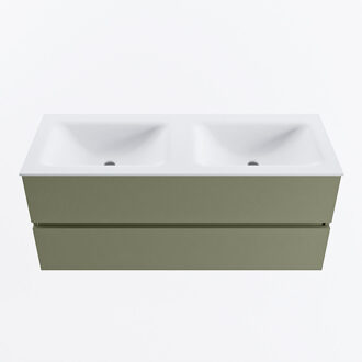 Mondiaz VICA 120cm badmeubel onderkast Army 2 lades. Wastafel CLOUD dubbel zonder kraangat, kleur Talc.