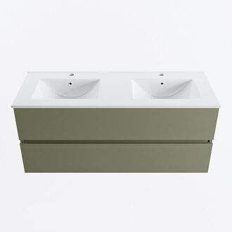 Mondiaz VICA 120cm badmeubel onderkast Army 2 lades. Wastafel DENIA dubbel 2 kraangaten, kleur Glanzend Wit.