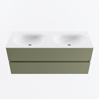 Mondiaz VICA 120cm badmeubel onderkast Army 2 lades. Wastafel MOON dubbel 2 kraangaten, kleur Talc.