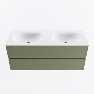 Mondiaz VICA 120cm badmeubel onderkast Army 2 lades. Wastafel MOON dubbel zonder kraangat, kleur Talc.