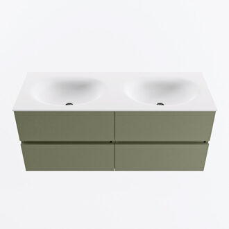 Mondiaz VICA 120cm badmeubel onderkast Army 4 lades. Wastafel MOON dubbel zonder kraangat, kleur Talc.