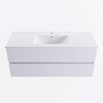 Mondiaz VICA 120cm badmeubel onderkast Cale 2 lades. Wastafel DENIA midden 1 kraangat, kleur Glanzend Wit.