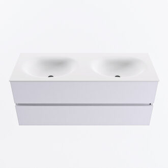 Mondiaz VICA 120cm badmeubel onderkast Cale 2 lades. Wastafel MOON dubbel 2 kraangaten, kleur Talc.