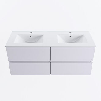 Mondiaz VICA 120cm badmeubel onderkast Cale 4 lades. Wastafel DENIA dubbel 2 kraangaten, kleur Glanzend Wit.