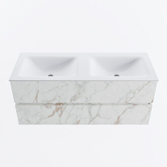 Mondiaz VICA 120cm badmeubel onderkast Carrara 2 lades. Wastafel CLOUD dubbel 2 kraangaten, kleur Talc. Cararra