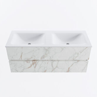 Mondiaz VICA 120cm badmeubel onderkast Carrara 2 lades. Wastafel CLOUD dubbel zonder kraangat, kleur Talc. Cararra