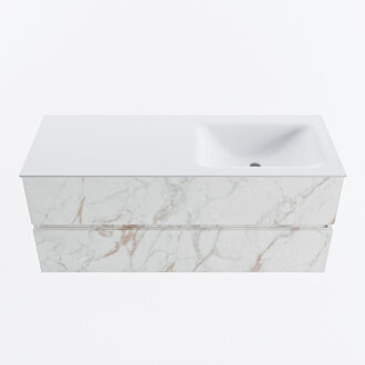 Mondiaz VICA 120cm badmeubel onderkast Carrara 2 lades. Wastafel CLOUD rechts zonder kraangat, kleur Talc. Cararra