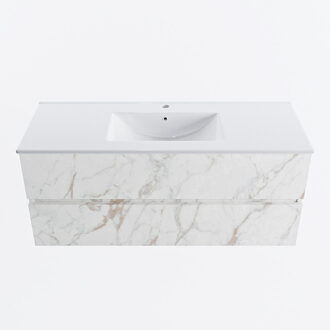 Mondiaz VICA 120cm badmeubel onderkast Carrara 2 lades. Wastafel DENIA midden 1 kraangat, kleur Glanzend Wit. Cararra
