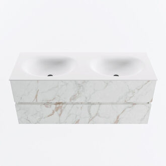 Mondiaz VICA 120cm badmeubel onderkast Carrara 2 lades. Wastafel MOON dubbel 2 kraangaten, kleur Talc. Cararra