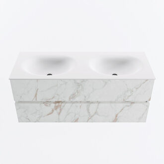 Mondiaz VICA 120cm badmeubel onderkast Carrara 2 lades. Wastafel MOON dubbel zonder kraangat, kleur Talc. Cararra