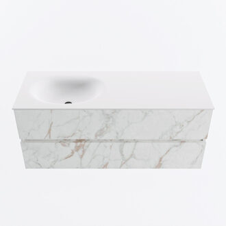 Mondiaz VICA 120cm badmeubel onderkast Carrara 2 lades. Wastafel MOON links 1 kraangat, kleur Talc. Cararra