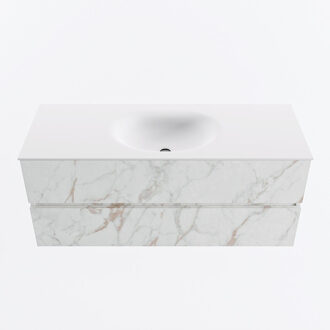 Mondiaz VICA 120cm badmeubel onderkast Carrara 2 lades. Wastafel MOON midden zonder kraangat, kleur Talc. Cararra