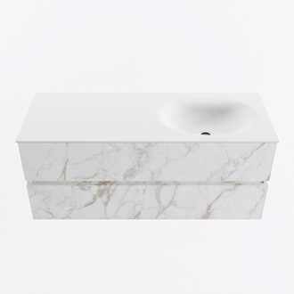 Mondiaz VICA 120cm badmeubel onderkast Carrara 2 lades. Wastafel MOON rechts 1 kraangat, kleur Talc. Cararra